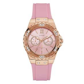Relógio feminino GUESS U1053L3 em aço inoxidável com silicone rosa