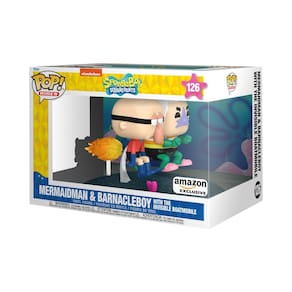 Boneco de ação Funko Pop! Rides Deluxe Spongebob Mermaid Man e Barnacle Boy com barco-móvel invisível