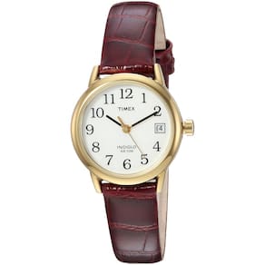 Relógio Timex Easy Reader, estojo de 25 mm, couro dourado, cor de vinho