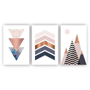 Kit Quadros Decorativos 3Peças 60X40 Triangulo Marrom E Azul