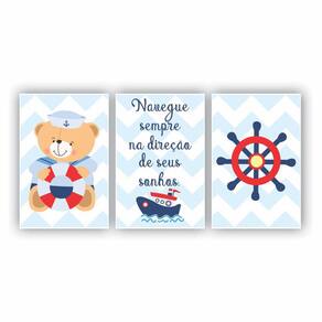 Kit Placas Quadros 3 Pçs 20X30 Infantil Urso Marinheiro