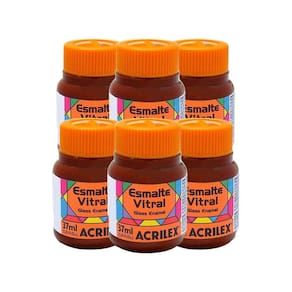 Kit 6 Tintas Esmalte Vitral 37Ml Vermelho E.508 Acrilex