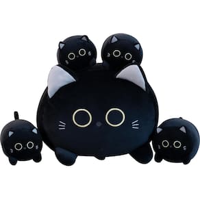 Pelúcia de pelúcia Gudisi Black Cat com 4 gatinhos de 40 cm