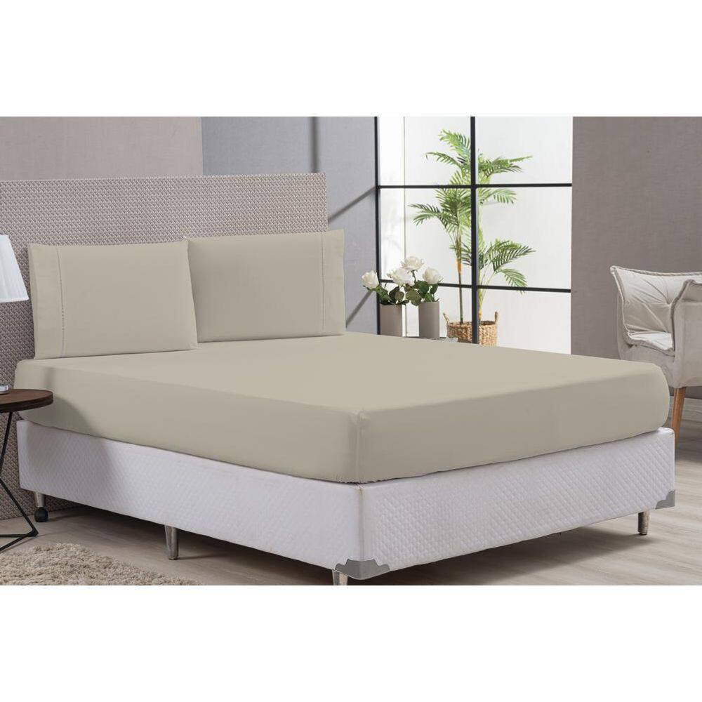 Lençol Macio Elástico Percal Avelã Casal King 3 Peças