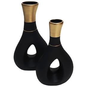 Par De Vasos Furados Em Cerâmica De Aparador Black Gold