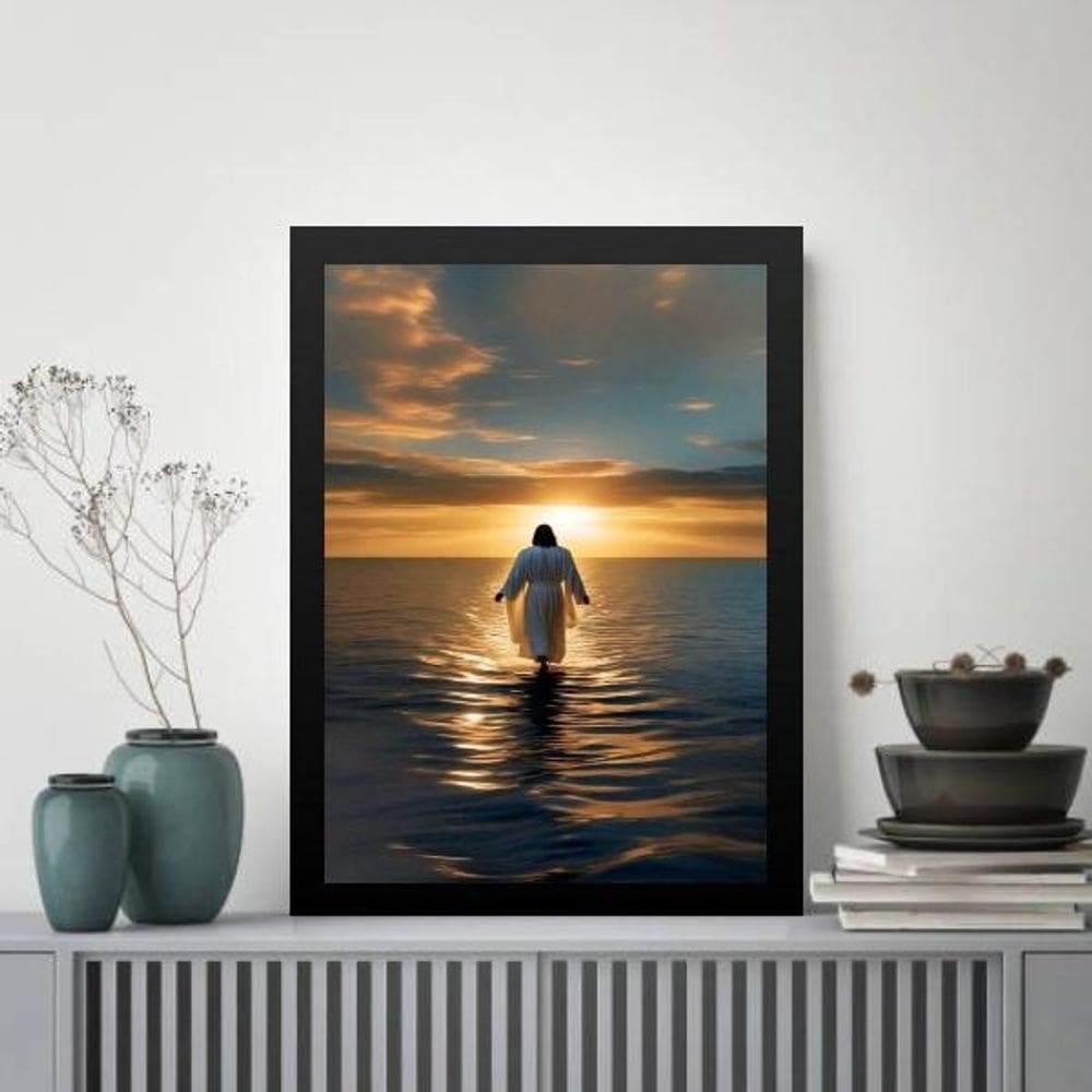 Quadro Decorativo Jesus Sobre As Águas 45X34Cm - Com Vidro