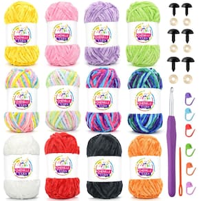 Fio YARFOFUN Rainbow Velvet Chenille, pacote com 12, 100g/80m