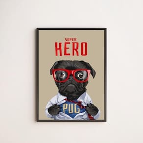 Quadro My Super Hero Pug 33X24Cm - Com Vidro