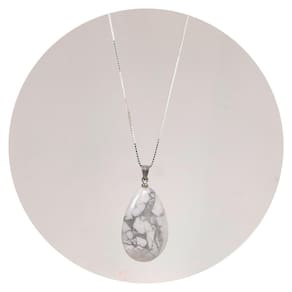 Colar 60Cm Prata 925 Howlita Em Gota Estilo Carrara Natural