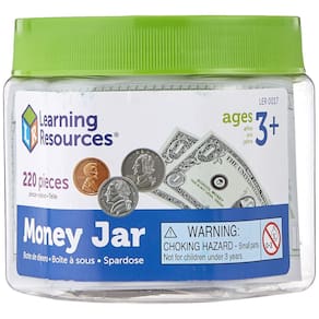 Recursos de aprendizagem de dinheiro fictício Money Jar com notas e moedas