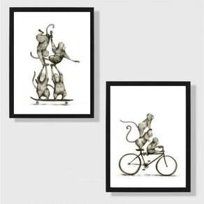 Kit 2 Quadros Macaquinhos Esportistas 33X24Cm - Com Vidro