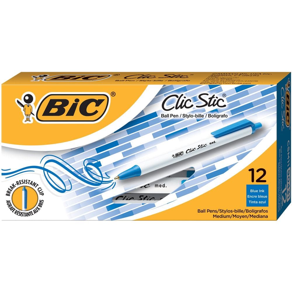 Caneta esferográfica BIC Clic Stick retrátil de ponto médio azul 12 unidades
