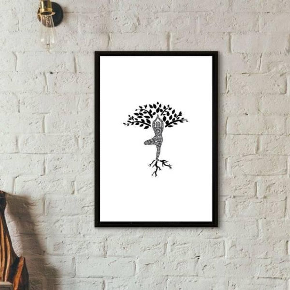 Quadro Yoga Árvore 45x34cm c/ Vidro - Moldura Preta