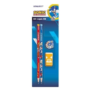 Kit Escolar Sonic Contém 4 Itens Decorados - Leo&Leo Lápis | Borracha | Apontador | Escolar | Sonic