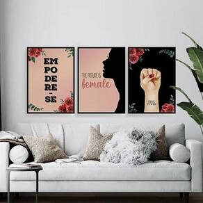 Kit 3 Quadros Feministas Empodere-Se 33X24Cm - Madeira Preta
