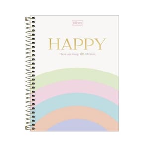 Caderno Espiral Capa Dura Colegial 10 Matérias Happy Colorido 160 Folhas Tilibra 2731