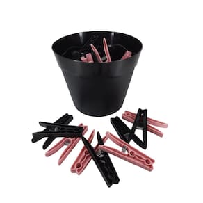 Kit 40 Prendedores Rosa E Preto Roupas Plástico Cesto Preto