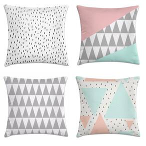 Kit 4 Capas De Almofadas Geométrica Rosa E Verde Água 45X45