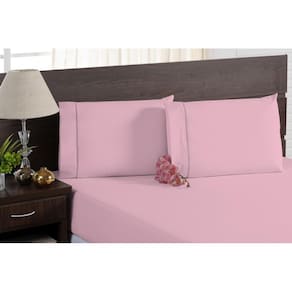 Kit Lençol Casal Queen 400 Fios Ponto Palito Rosa 3 Peças