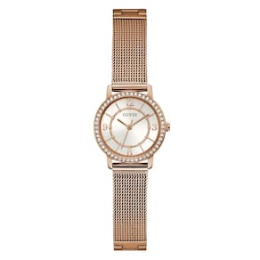Relógio GUESS Ladies em tom de ouro rosa com mostrador branco, caixa de 28 mm
