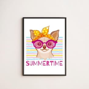 Quadro Dog Summer Time 45X34Cm Com Vidro Moldura Preta