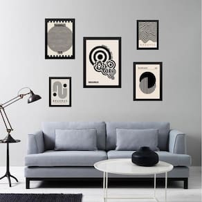 Kit 5 Quadros Bauhaus Preto E Branco - Com Vidro