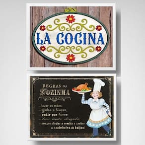 Kit Quadros Regras Da Cozinha 45X34Cm - Com Vidro 2 Peças