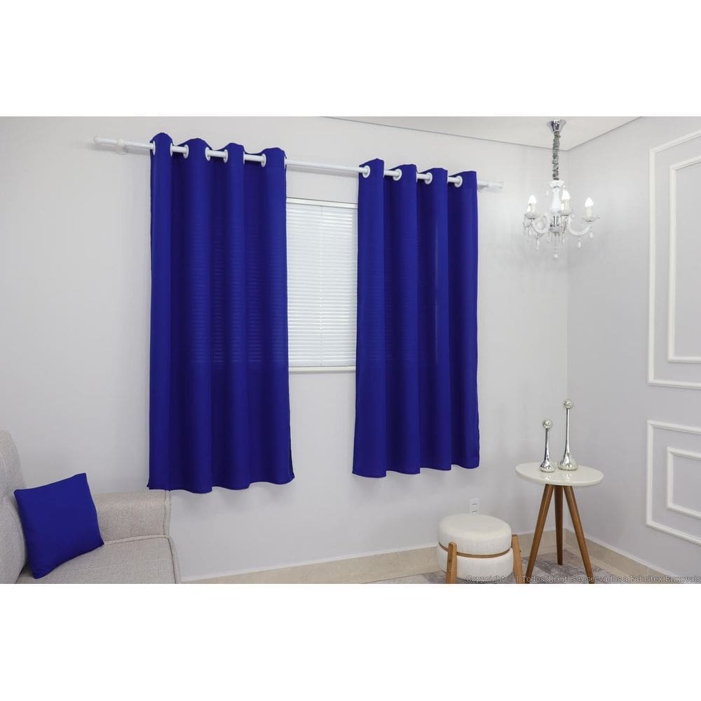 Cortina Lana Azul-Royal Oxford 300X180 Para Sala/Quarto