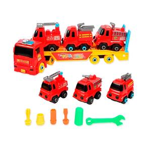Carro Cegonha 3 Carrinhos Monta Desmonta Bombeiros Vermelho
