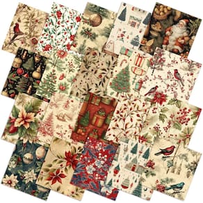 Pacotes de tecido FuWeave Vintage Christmas 25,4 x 25,4 cm 60 unidades