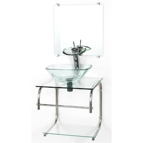 Gabinete 40Cm De Vidro Inox Cuba Quadrada Cqp Incolor