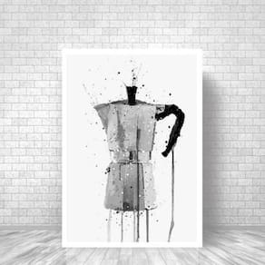 Quadro Decorativo Cafeteira Italiana 24X18Cm Moldura Branca