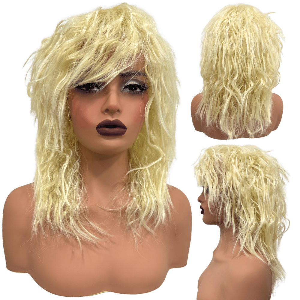 Peruca rock heavy metal anos 60 70 80 ondulada loiro claro