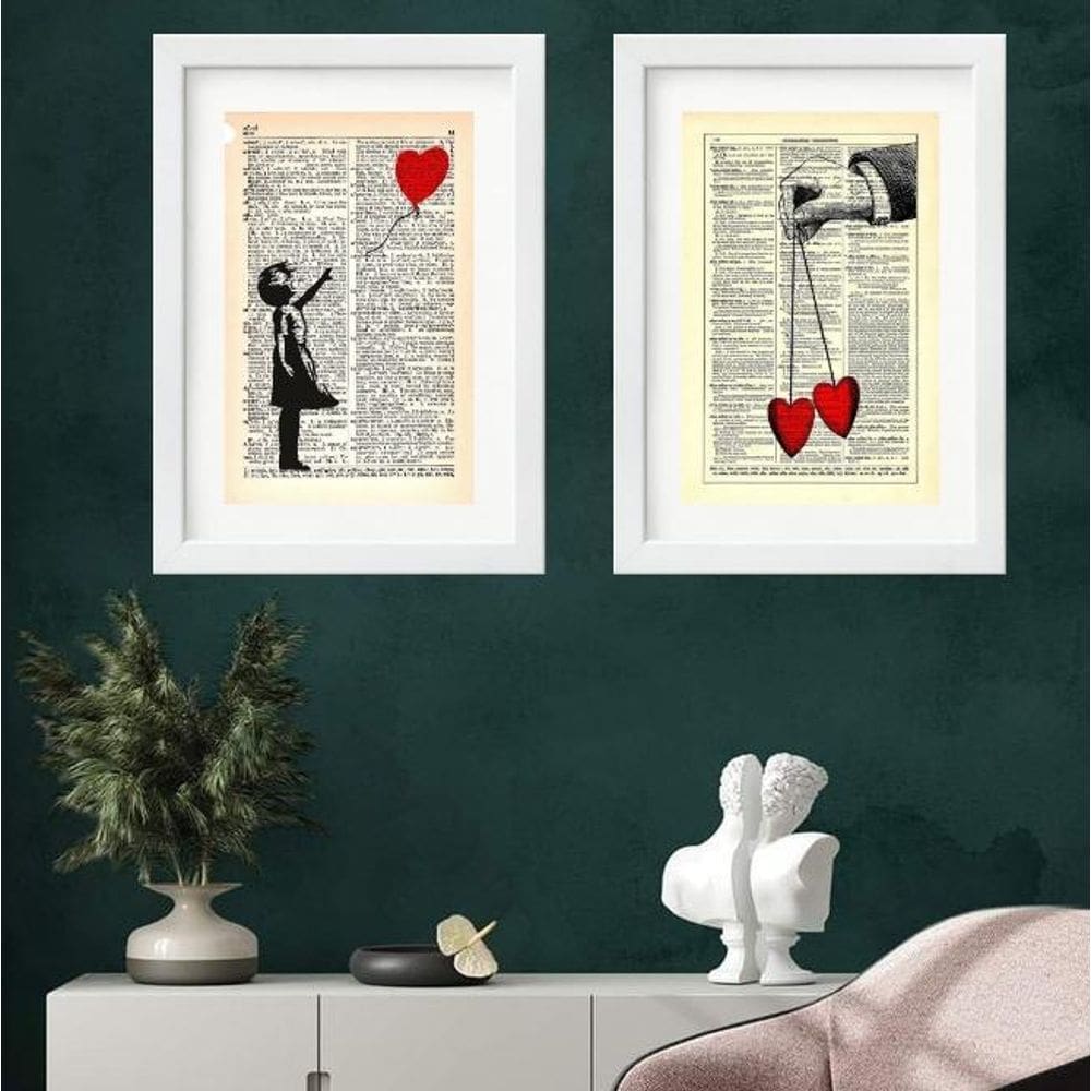 Kit 2 Quadros Vintage Corações - 60X48Cm