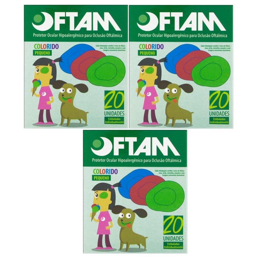 Kit 3 Protetores Ocular Oftam Pequeno Colorido 20 Unidades
