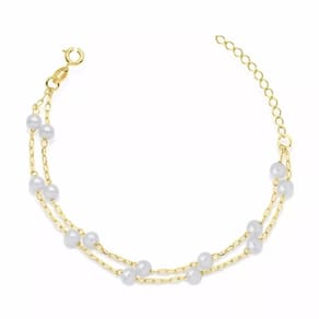 Pulseira Dupla Pérola Folheado a Ouro 18k