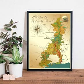 Quadro Decorativo Mapa Estrada Real 33X24 Com Vidro - Preta