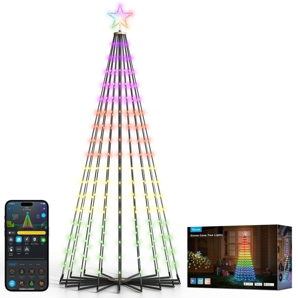 Luzes de árvore de Natal Govee 6ft 316 LEDs RGBIC com controle de aplicativos