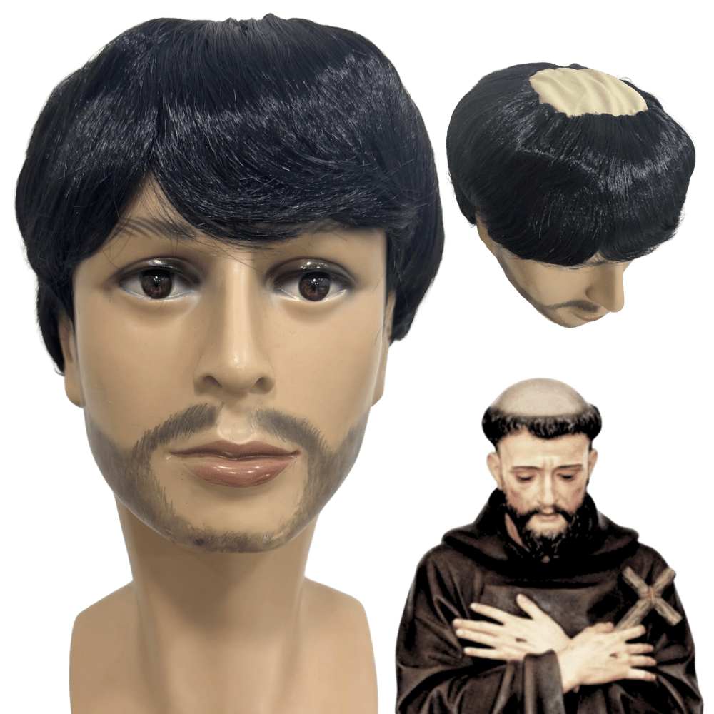 Peruca franciscano padre festa junina topo careca preta