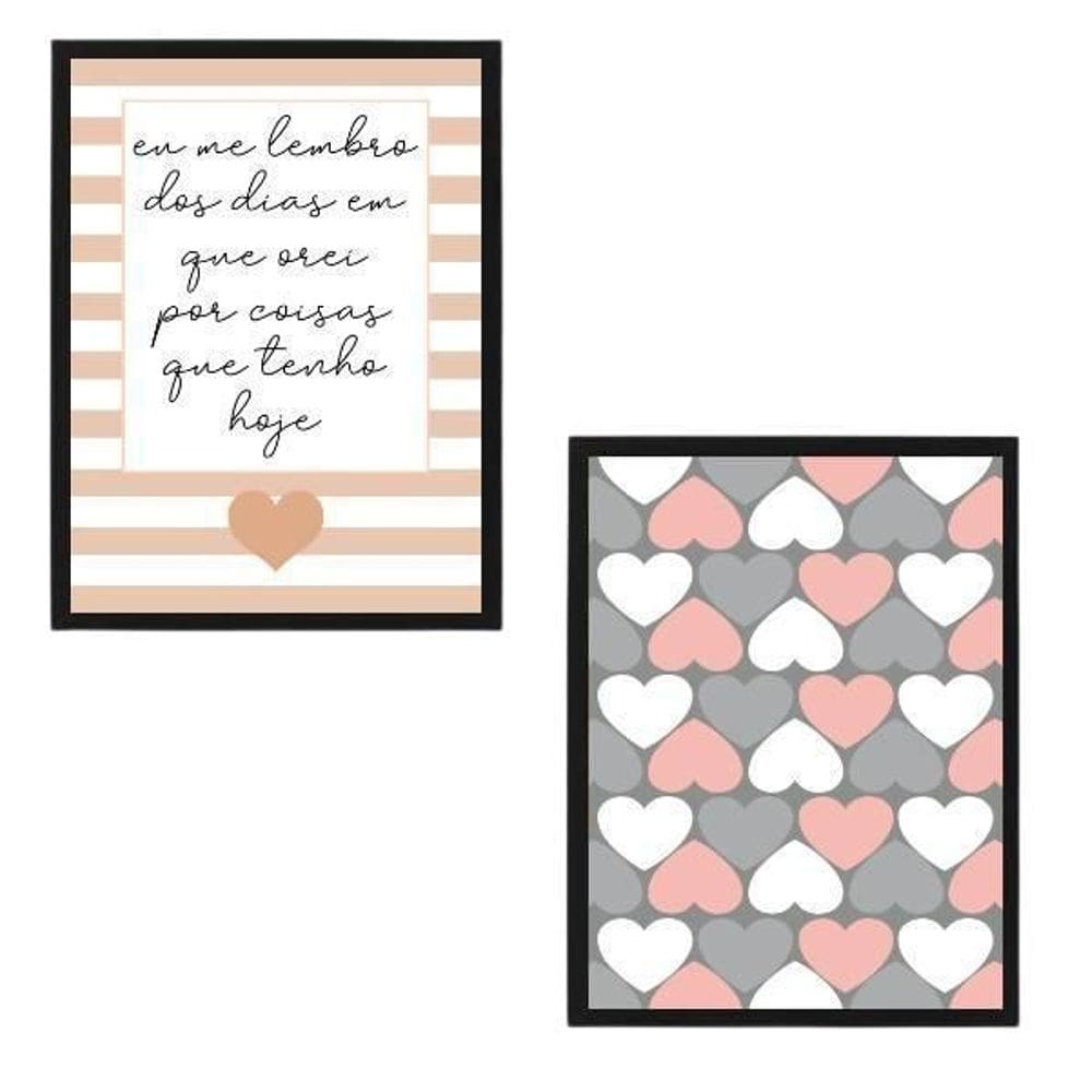 Quadros Dias Em Que Orei Corações Moldura Preta 24X18Cm 2Un
