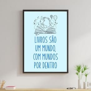 Quadro Livros São Um Mundo 33X24Cm - Madeira Preta