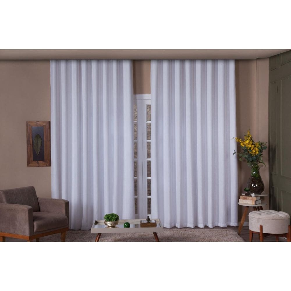 Cortina Quarto E Sala Forro De Tecido + Linho 5X2,80 Branco