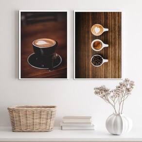 Kit 2 Quadros Rústicos Café 45x34cm Moldura Branca