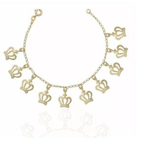 Pulseira Coroas Princesa Delicada Folheado Ouro 18k