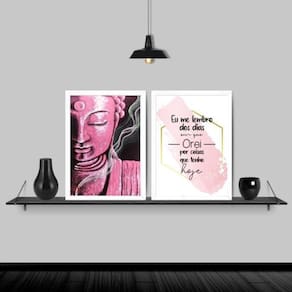 Kit 2 Quadros Buda Rosa Dias Que Orei 45X34 C/Vidro - Branca