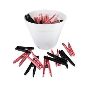 Kit 1 Cesto E 40 Prendedores Pregadores Roupas Preto E Rosa