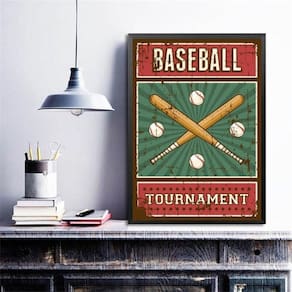 Quadro Decorativo Retrô Baseball 45X34Cm - Com Vidro