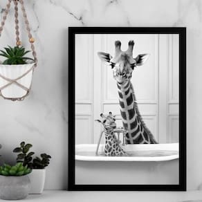 Quadro Banheiro - Girafa Com Filhote 45X34Cm