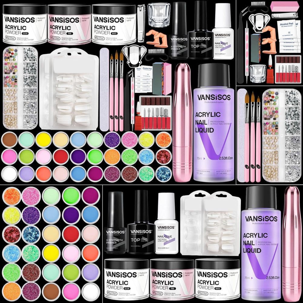 Kit de unhas de acrílico VANSISOS para iniciantes com broca e decoração