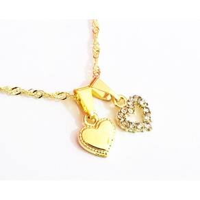 Colar Cordão Coração Dois Corações Folheado Ouro 18k